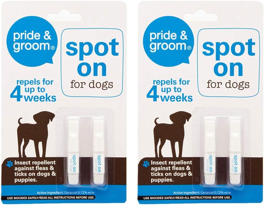 Pride & Groom Spot on Insect & Flea Repellent for Cats Or Dogs 2 Vials Per Pack Spot on for Dogs, 2 Pack