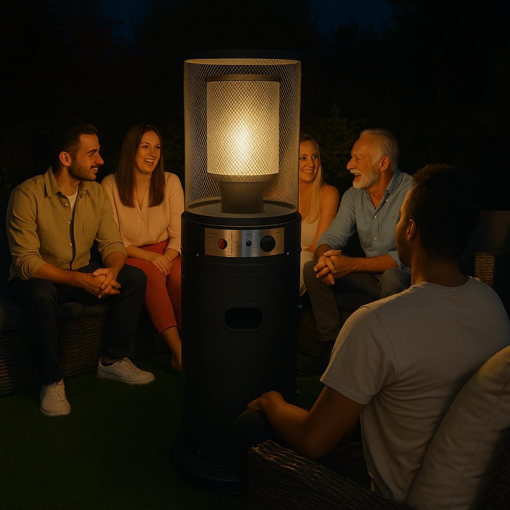 Stufa Patio a Gas da Esterno, Riscaldatore Gpl Portatile con Ruote, Bruciatore Riscaldante Arredo, per Terrazzo Patio Giardino Locali Ristoranti Bar, In Acciaio Potenza 13 Kw - NERO