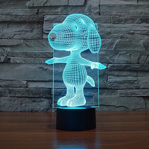 Snoopy 3D Lamp Night Light Touch Table Desk Lamps, Elstey 7 Color Changing Lights with Acrylic Flat & ABS Base & USB Charger