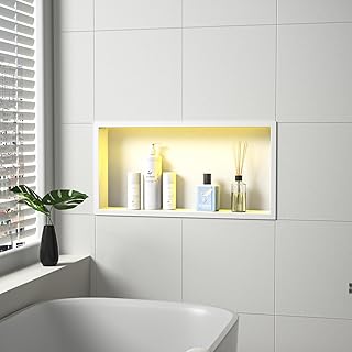 Weiße Duschnische mit RGB-Licht, 304 Edelstahl, LED-Nischendusche, 30,5 x 76,2 cm, für Badezimmer-Aufbewahrung, wasserdicht, fest verdrahtet, dimmbar, Einbau-Badezimmerregal