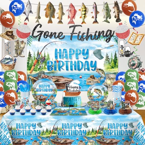 Image of Julyshy Fishing Birthday Party Decorations, Ofishally One Serve 24 Guests | All-in-One Sets, Clear & Bright Design, Safety Material, Perfect for Fishing Fans, Easy Party Setup for Busy Families