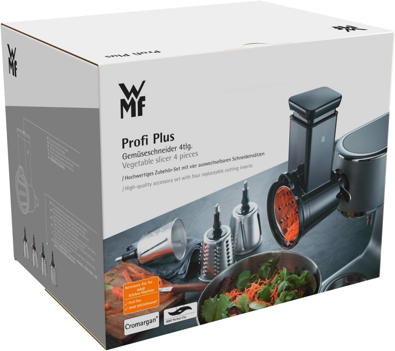 WMF Profi Plus Gemüseschneider mit 4 Schneideinsätze für Gemüse, Obst, Käse, Edelstahl, Zubehör passend zur WMF Profi Plus/Küchenminis Küchenmaschine