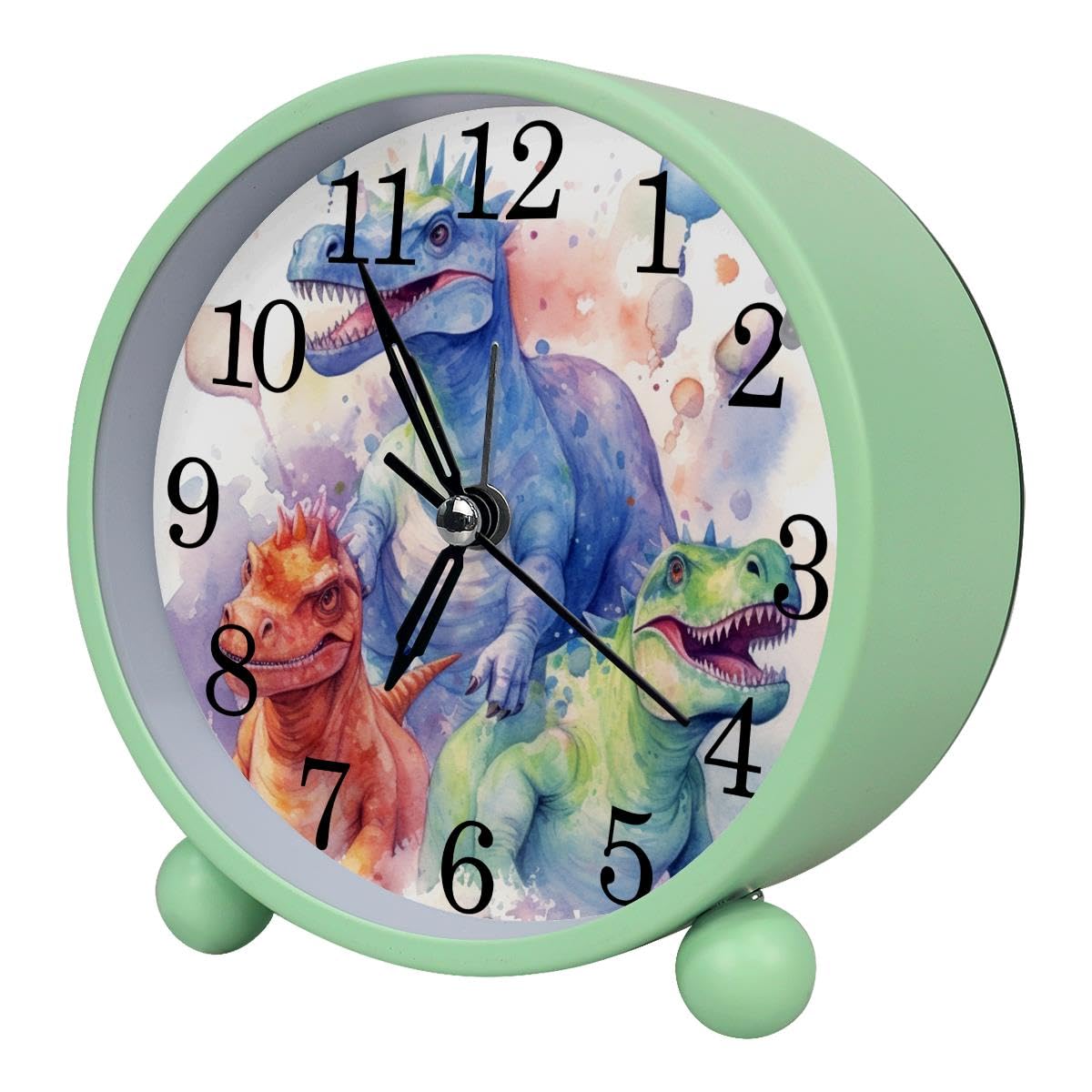 Alarm Clock Dinosaurs Watercolor, Silent Non-Ticking with Night Light