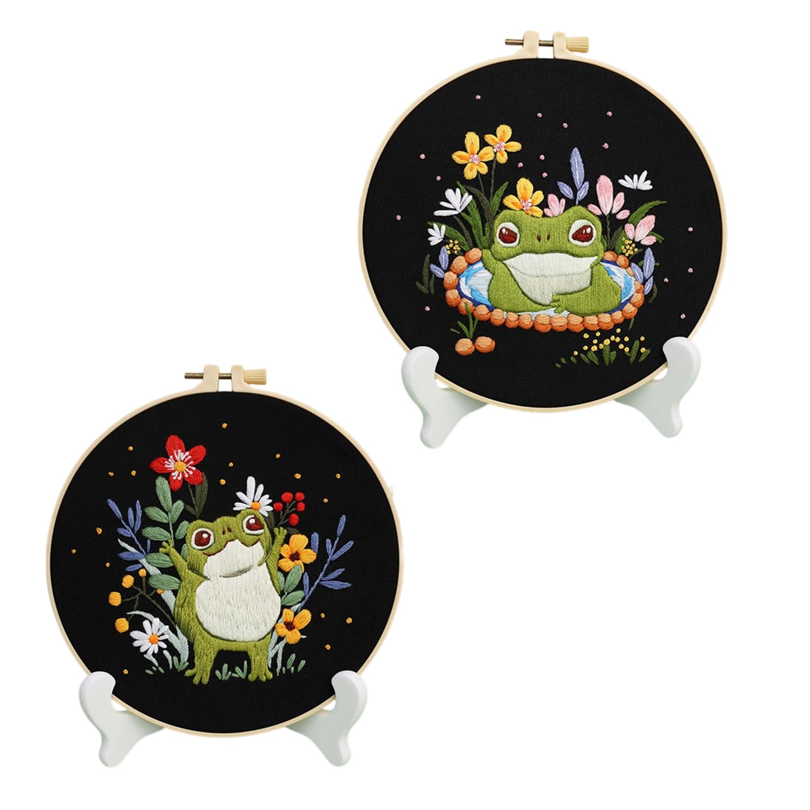 Bbajszx Nature Frogs Embroidery Set Sewing Materials Fabric and Guide for Creative Fun Embroidery Guide