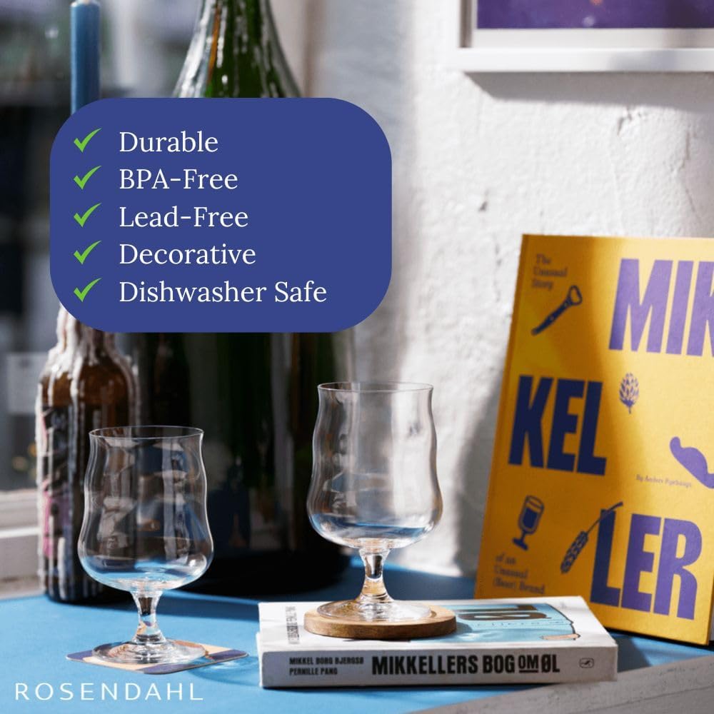 Holmegaard Mikkeller Universal Beer Glass Set, Stylish Tulip Shape with Stem for Dark & Strong Beers - 13.5 oz Machine Blown Glass, Dishwasher Safe, Elegant Craft Beer Drinkware (2-Piece Set)