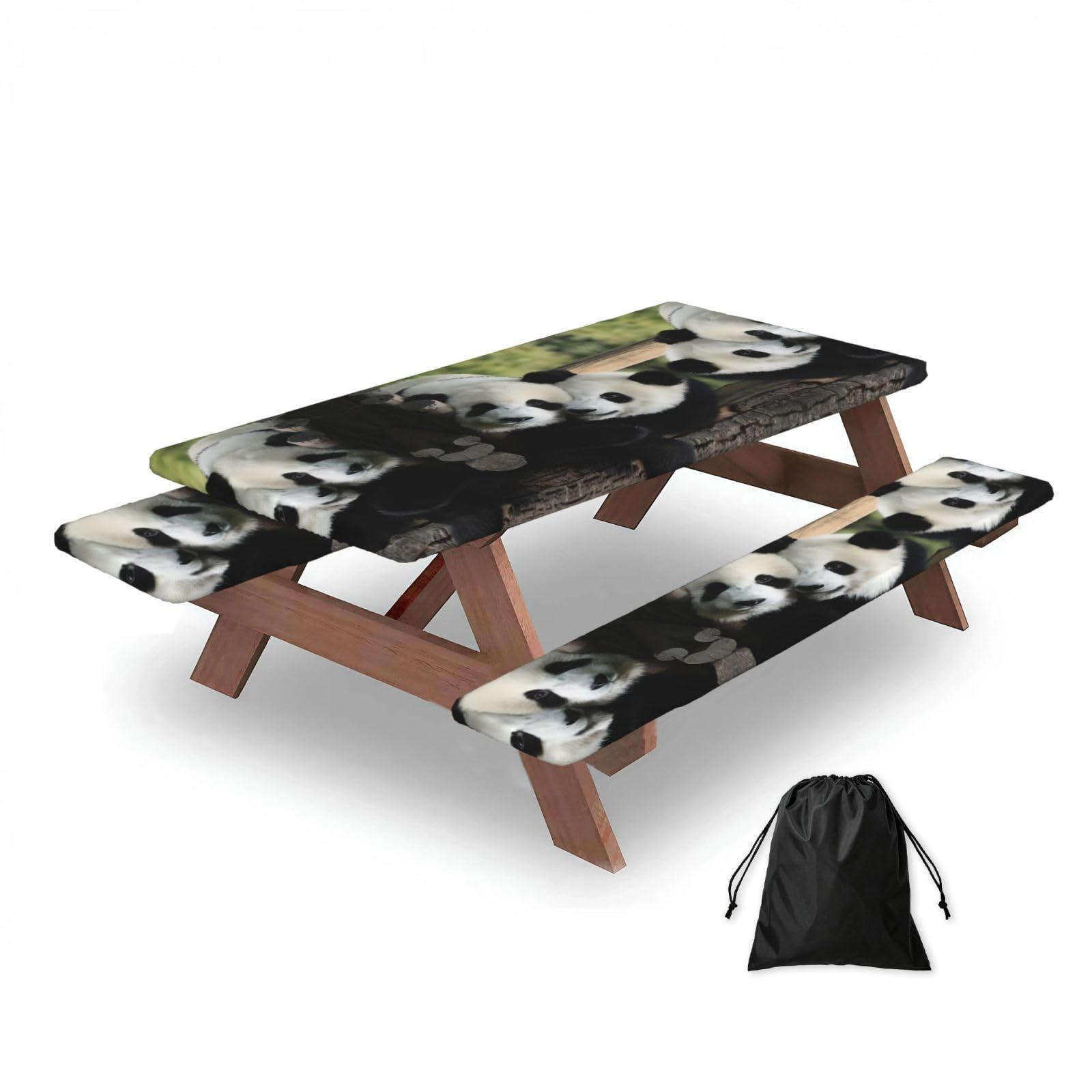 Lovely Pandas Rectangular water-repellent picnic tablecloths, outdoor camping, picnic, BBQ
