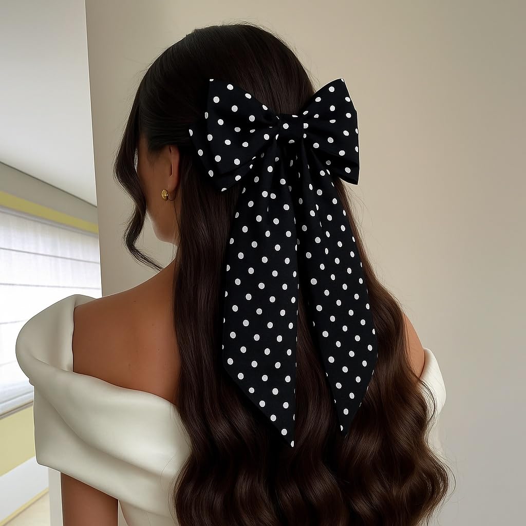 1Pcs Big Hair Bows Black Silky Satin Hair Bows Clips for Women Hair Ribbons Oversized Long Tail Large Ribbon Hair Barrettes Alligator Clips Bowknot Aesthetic Hair Accessories Everyday Wear Holidays image 4