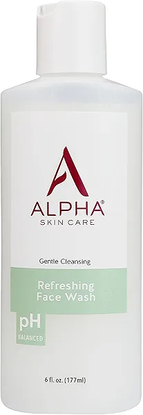 Alpha Skin Care Refreshing Face Wash, Gentle Soap-Free Formula, Citric AHA, Cleanses, Purifies, Tones & Restores pH, All Skin Types, Removes Make-Up & Oil, Anti-Aging Ingredients, 6 Oz