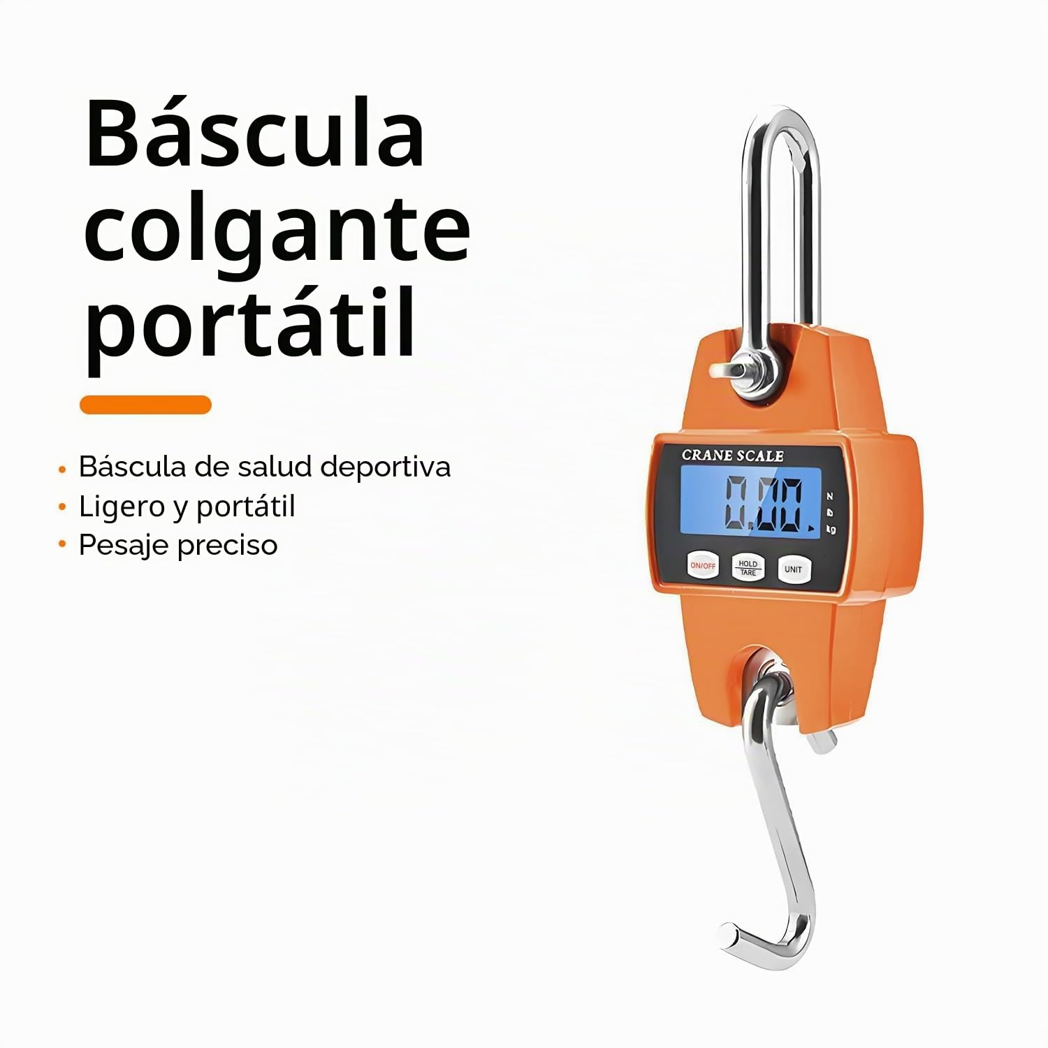Qumox Báscula digital colgante de 660 libras con caja de aluminio fundido, mini báscula de mano de 300 kg con ganchos para granja, caza, pesca y uso al aire libre (naranja)