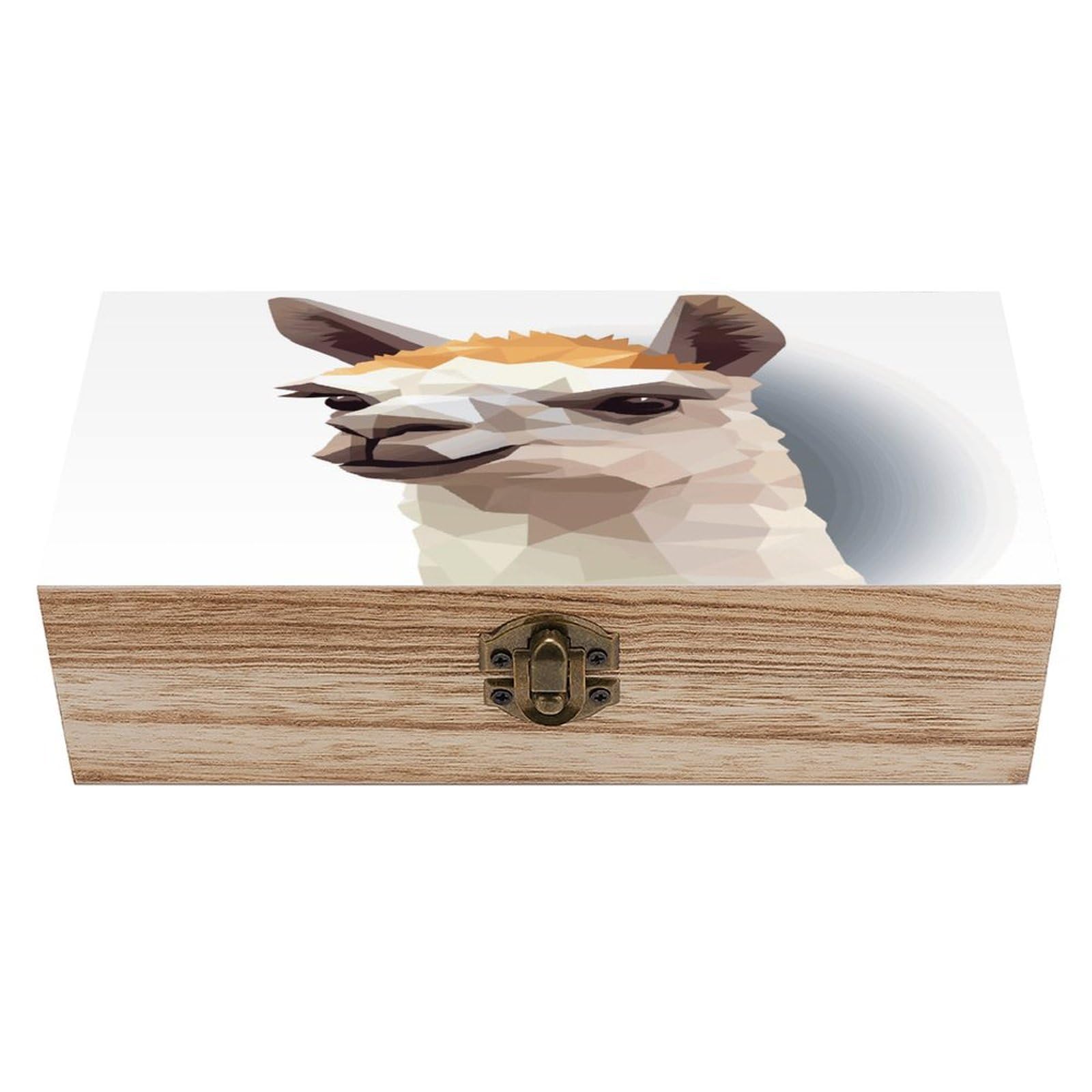 VstaDank Alpaca Avatar Wooden Storage Box Wooden Keepsake Box with A Hinged Lid Fashion Memory Treasure Boxes Decorative Jewelry Case for Crafts Photo Home Decor Wood Gift Box
