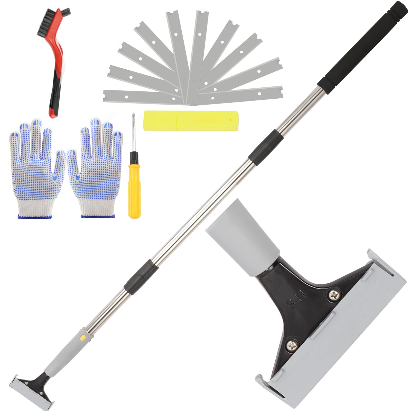 61in Floor Scraper Long Handle Heavy Duty, 4 inch Razor Blade Floor Scrapers Metal Paint Scraper with 10PCS Extra Metal Blades Paint Scraper Ideal for Cleaning Stove Top Windows Glass Wall