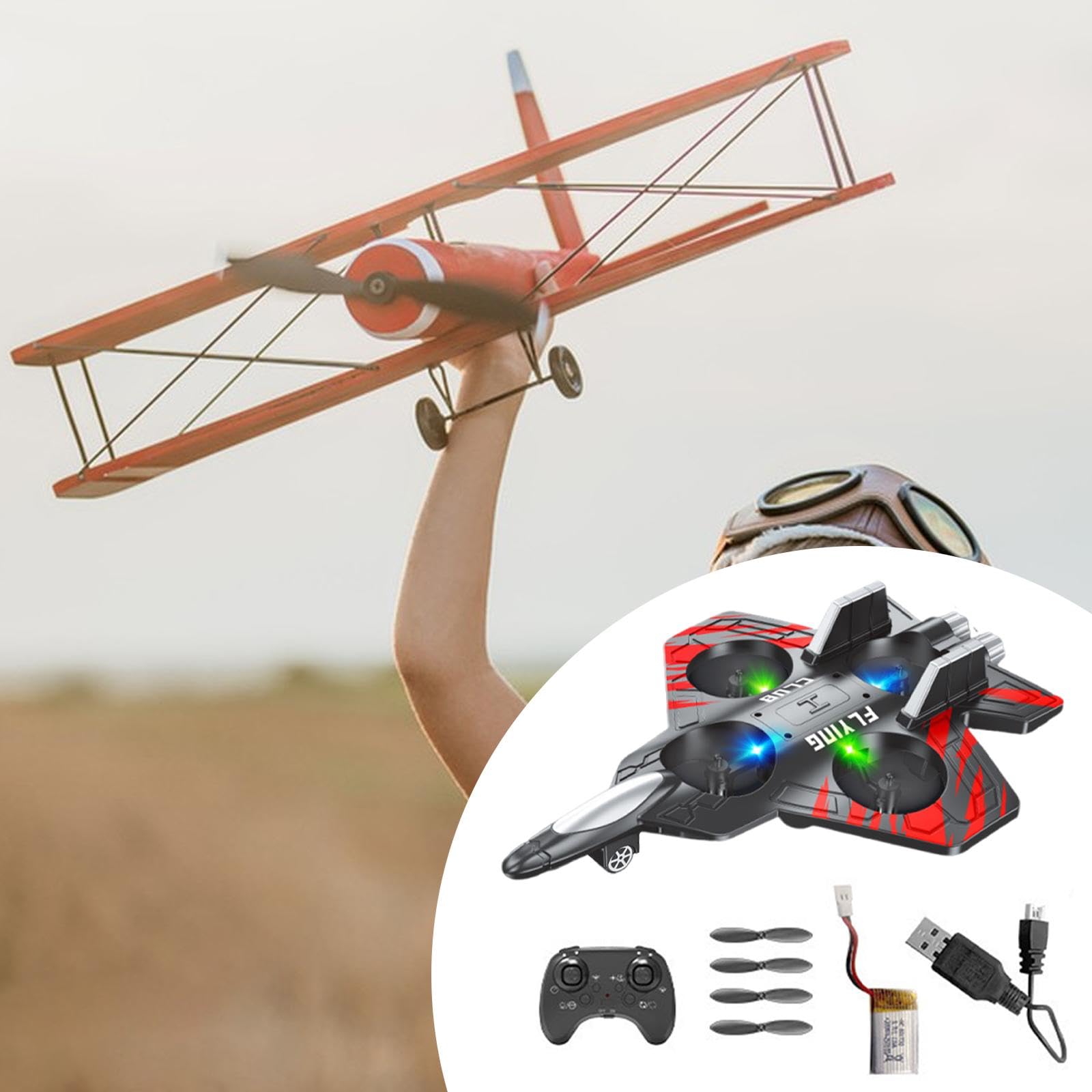 Qianly Avión Teledirigido Fija de Espuma EVA Planeador de Juguete con Control Remoto y Luces LED Incorporadas Modelo de Cuatro Canales Adecuado para