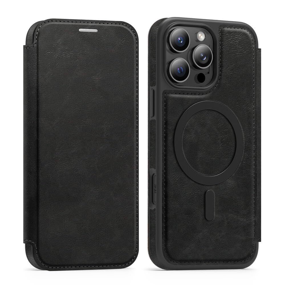 Étui compatible avec iPhone 15 housse protection cuir magnétique noir - 7