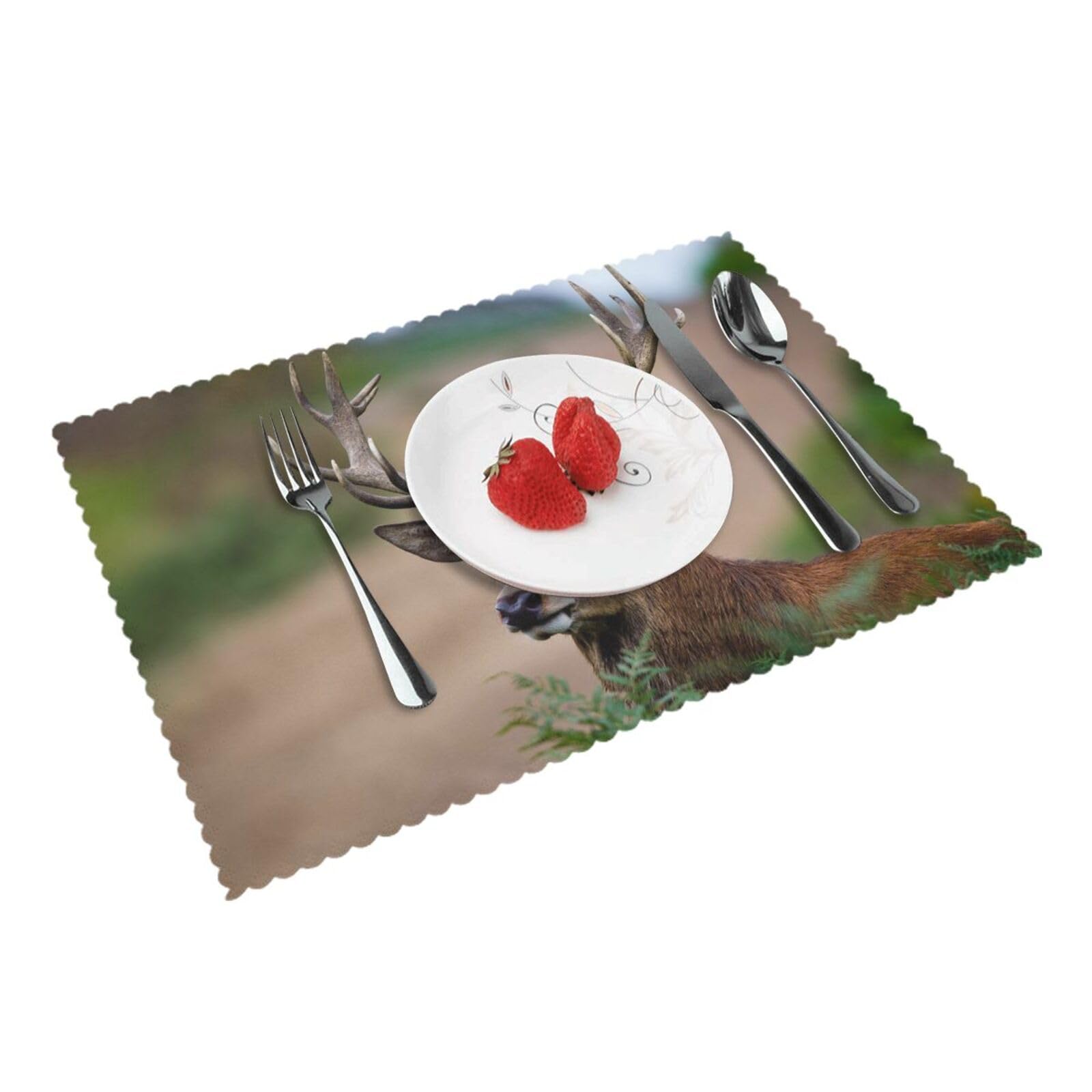 Whitetail Deer Fawn in Wilderness Stag Printed Placemats Set of 4 PCS Washable Placemat for Kitchen Table Heat-resistant Table Mats 45x30 CM