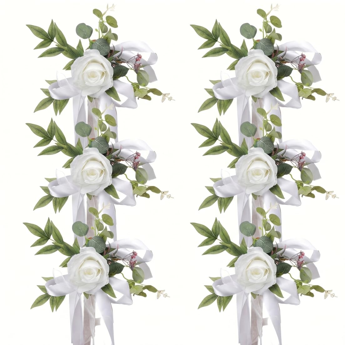 Flores artificiales para bodas en pasillos y bancos de iglesia 6 piezas de 10x18 pulgadas con cintas