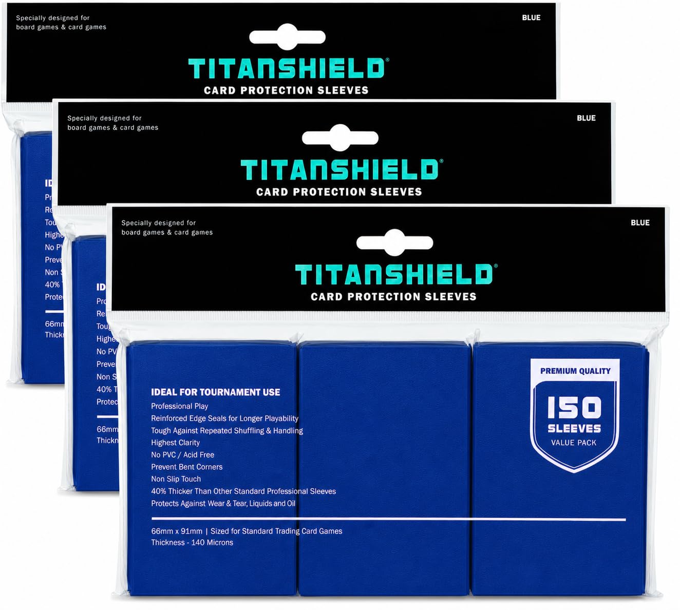 TitanShield Premium Card Sleeves, Blue, Standard, Triple Pack.