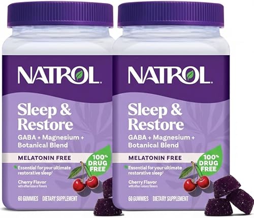 Natrol Sleep & Restore - Gomitas de mezcla de glicinato de magnesio, magnesio para ayudar al sueño para adultos, sin melatonina, sabor a cereza,