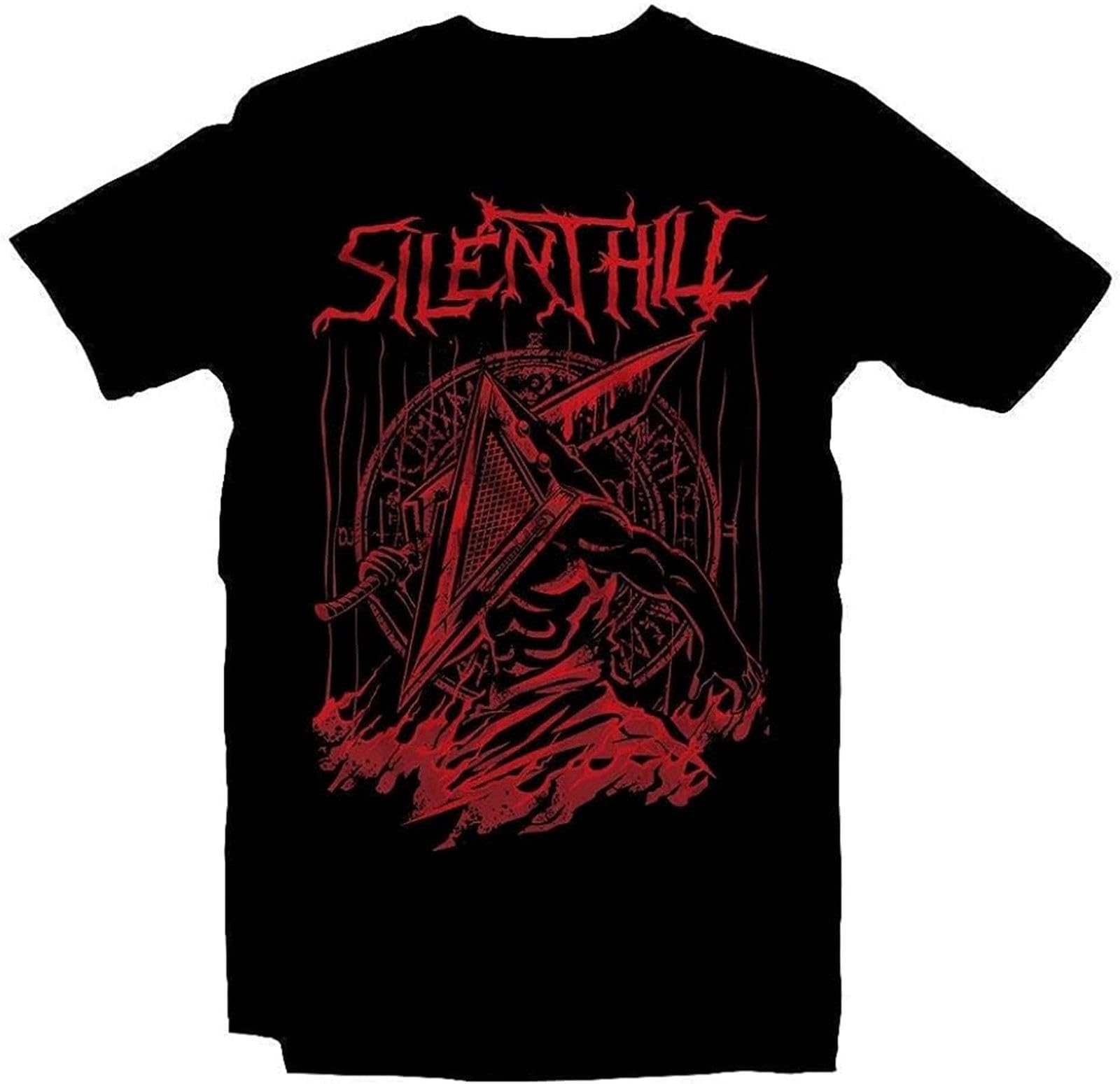 Silent Red Thing T Shirt Silent Hill Pyramid Head Heavy Metal Band Tee Horror Shirt Video Game Shirt Movie Retro Tee for Men Black XXL