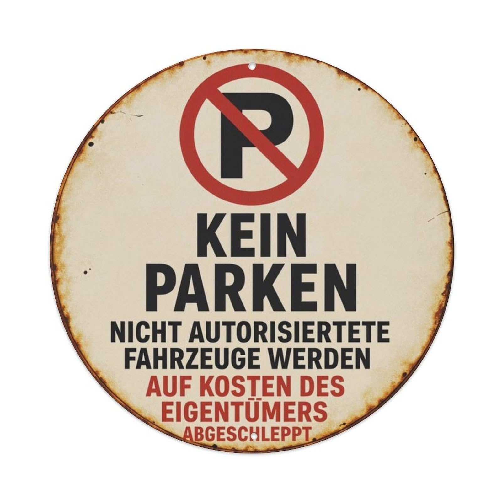 German No Parking Vintage Round Decor Sign Vintage Aluminium Metal Sign, Retro Wall Decor for Home, Bar, Garage & Farmhouse 20x20cm