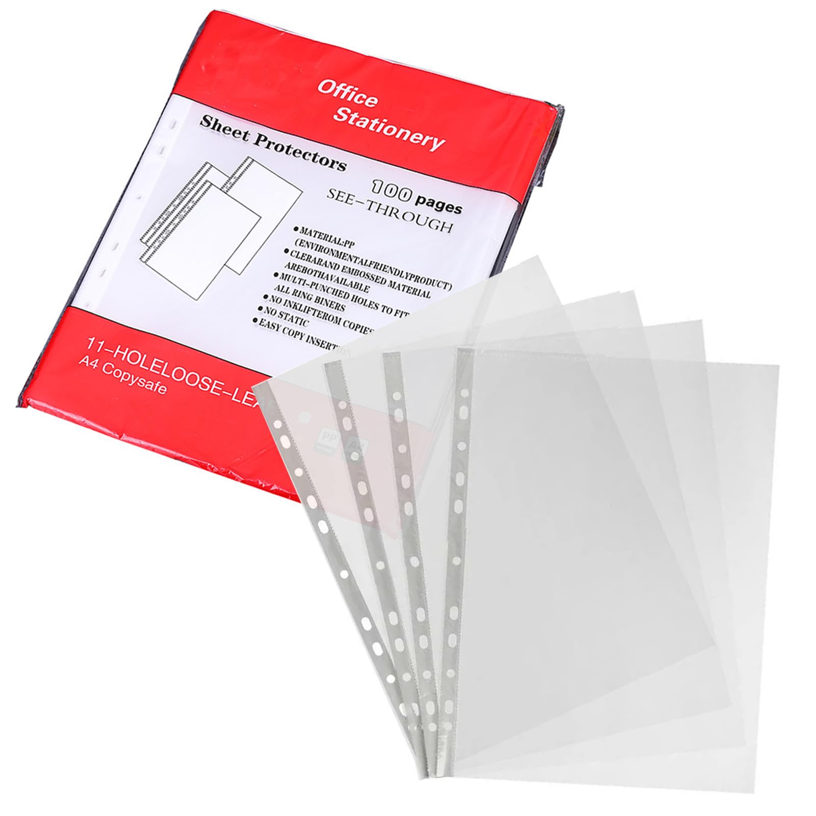 400 buste trasparenti per opuscoli, formato A4, formato A4, con fori per raccoglitori A4, formato A4, con fori per raccoglitori A4