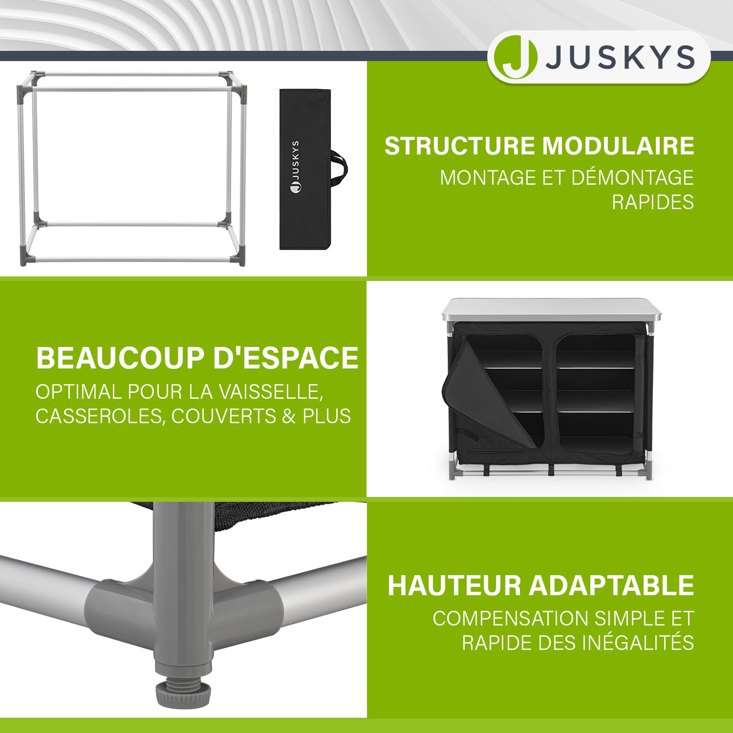 Juskys Cuisine de Camping Pliable avec Sac de Transport - étanche, Inoxydable - Cuisine de Camping extérieure Armoire de Camping Pliable - Cuisine Pliable avec Armoire