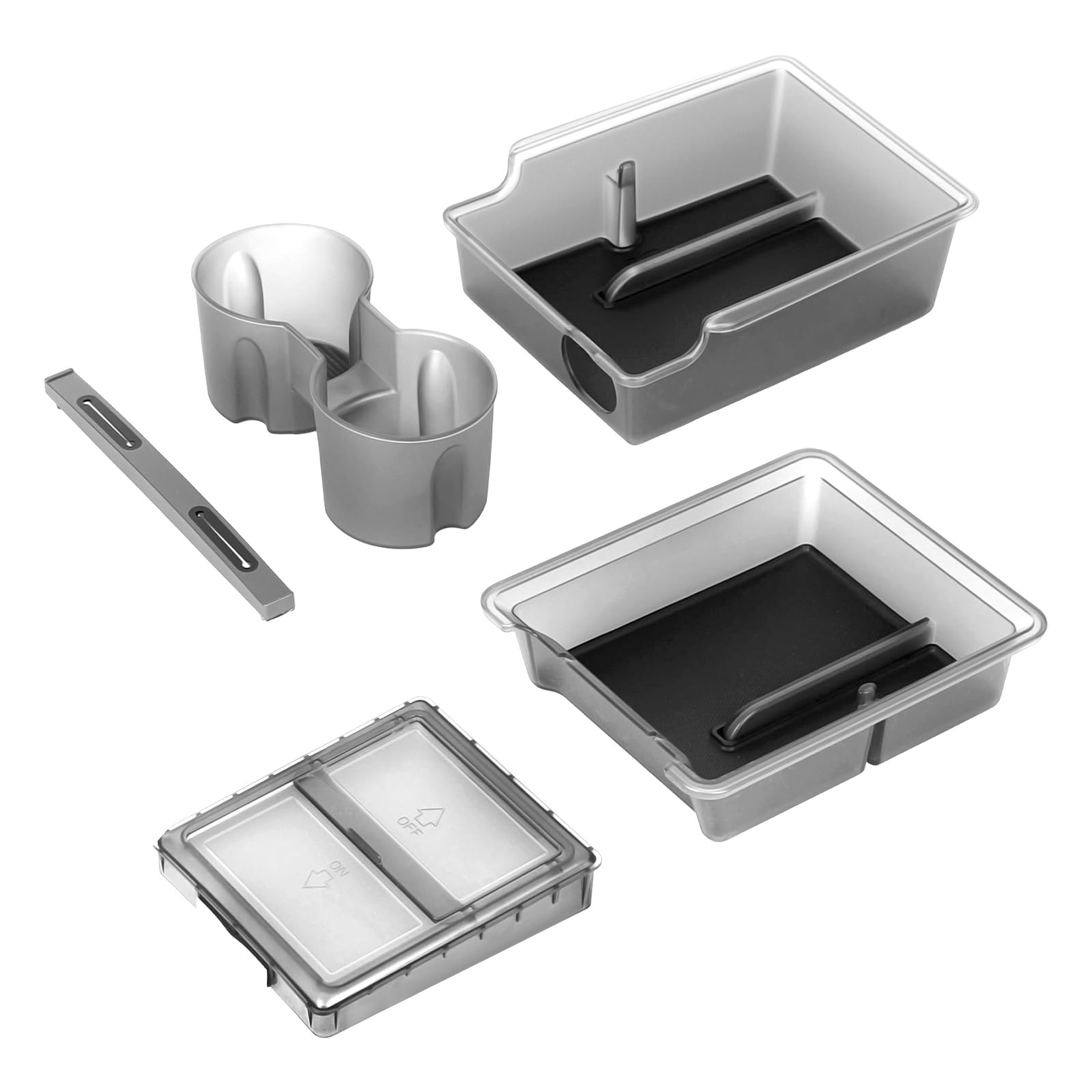 Tesla Model 3/Y 2024-2021 Model Accessories - Center Console Front and Rear Storage Box Armrest Kit (5-Piece Set, Smooth, Semi-Transparent, Anti-Slip Technology)