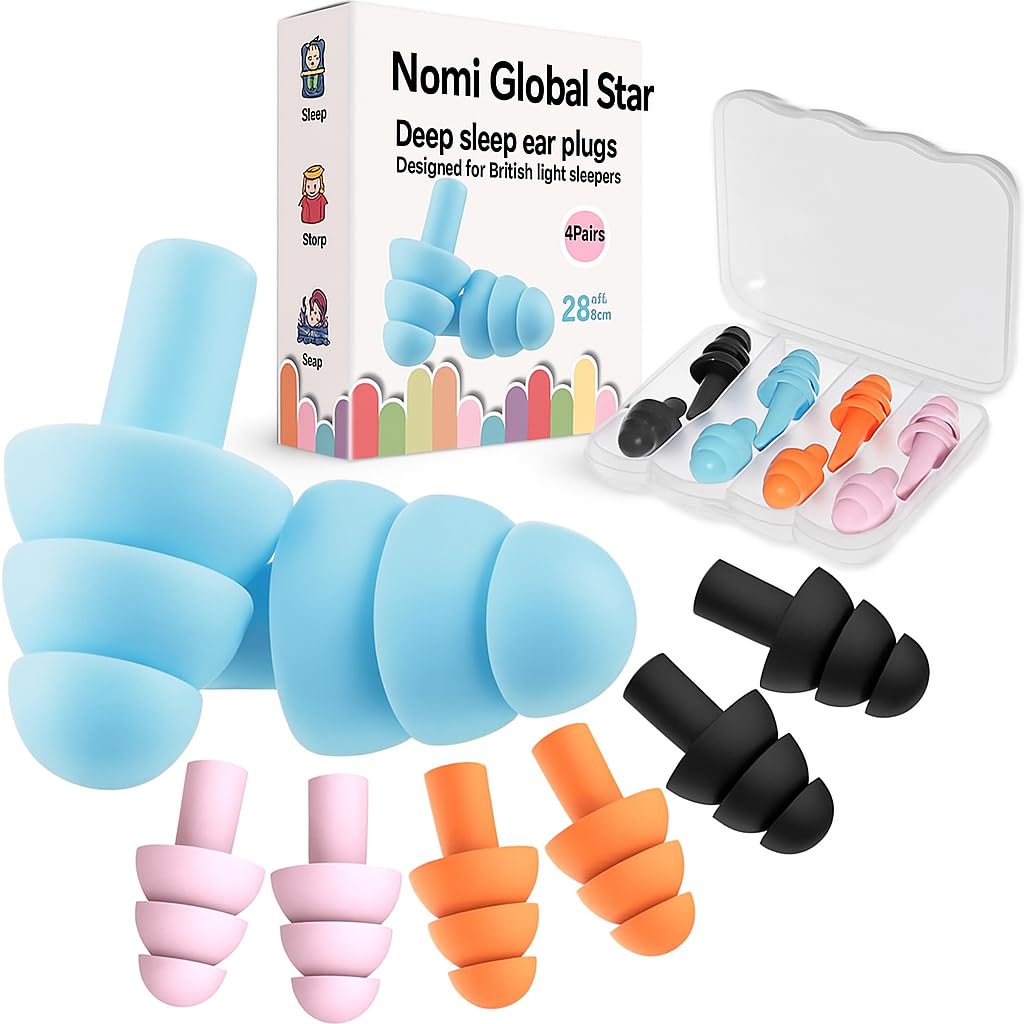 Silicone Ear Plugs for Sleeping,4 Pairs Soft Waterproof Noise Canceling Reduction Earplugs Waterproof Reusable Sound Blocking Earplugs Soft for Concert,Swimming,Study,Loud Noise,Snoring