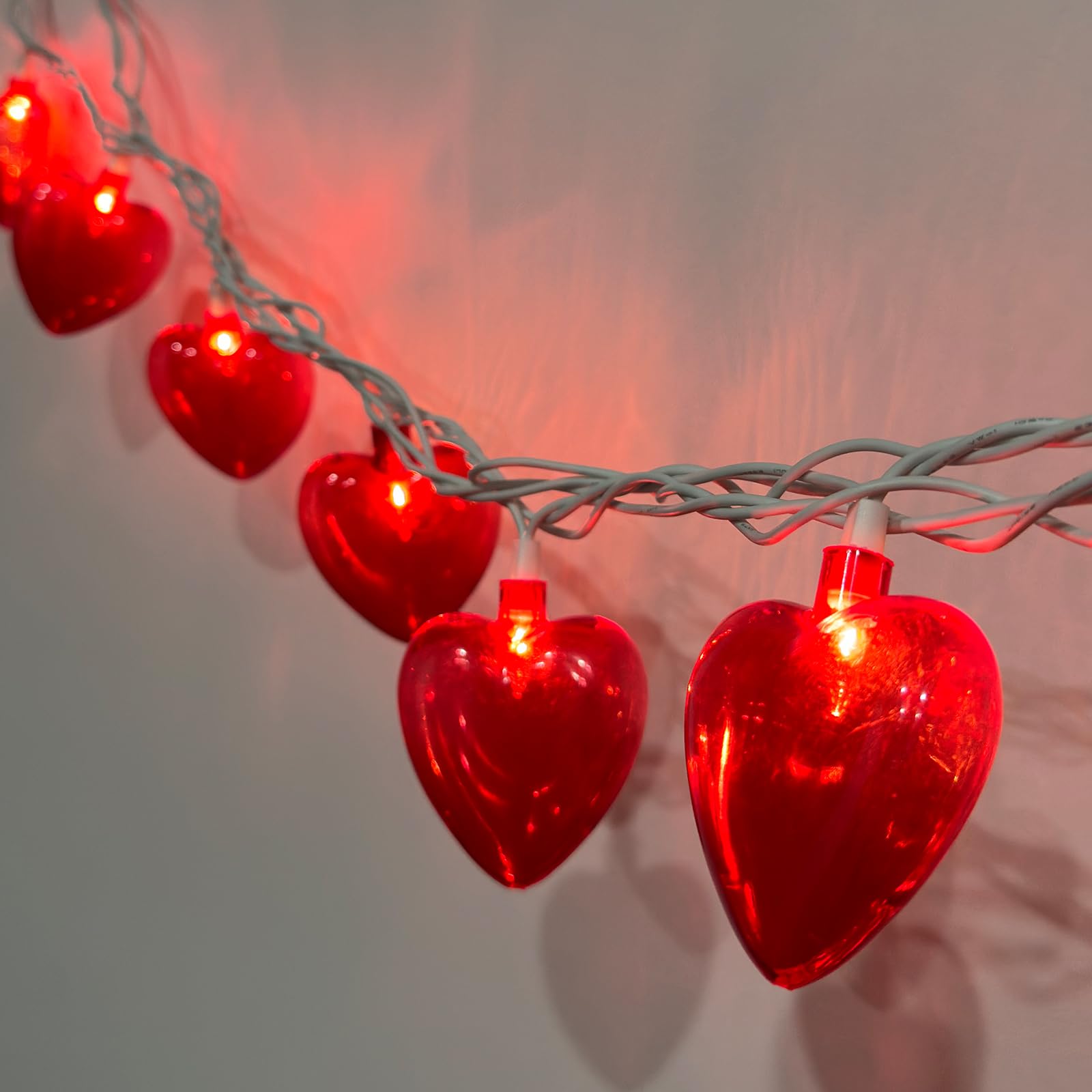 Red Heart String Lights,8.5Ft Valentines Day String Light with 10 Pack Red 3D Heart Lights,Heart Valentines Lights for Propose Wedding Anniversary Valentines Mother's Day Decor