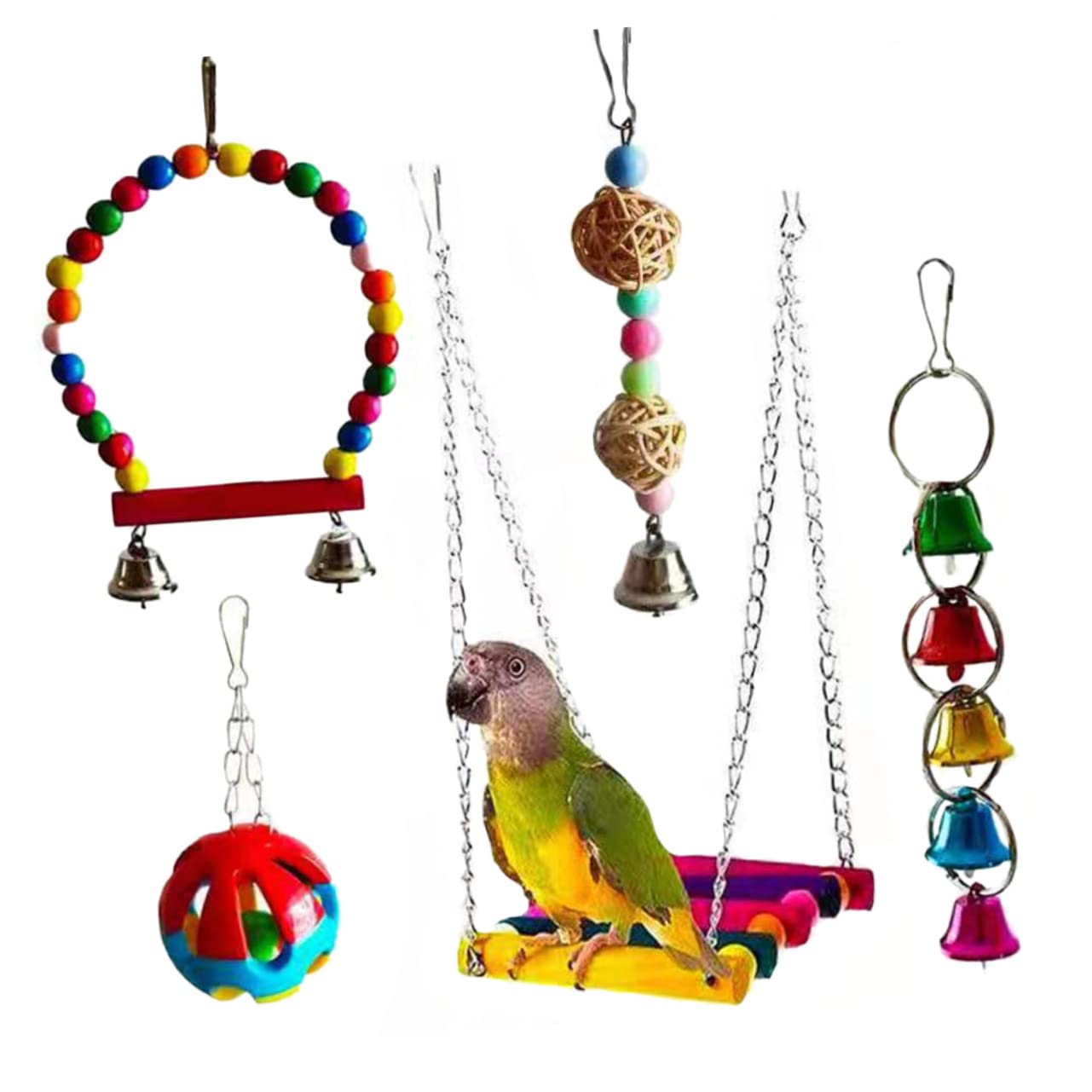 COLLBATH Ensemble De Jouets pour Oiseaux Design Unique 5 Pièces Fournitures pour Animaux De Compagnie Jouet À Mâcher pour Perroquets