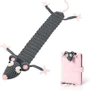 Crochet Bookmark, Grey Mouse Knitted Animal Bookmarks Handmade Cute Personalized Crochet Bookmark Kit for Birthday Christmas Gift Girl Teacher Reader Book Lover