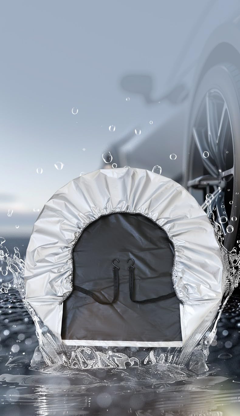 Copri pneumatici per auto, 80 cm, protezione solare anti-invecchiamento, protezione UV, SUV, camper per camion, panno rivestito in argento, confezione da 4 pezzi, colore nero