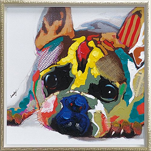 手描き油絵 オイル ペイント アート「カラフル ブルドッグ(Mサイズ)」絵画 インテリア 壁掛け アート ポスター フック 海 ピカソ 額縁