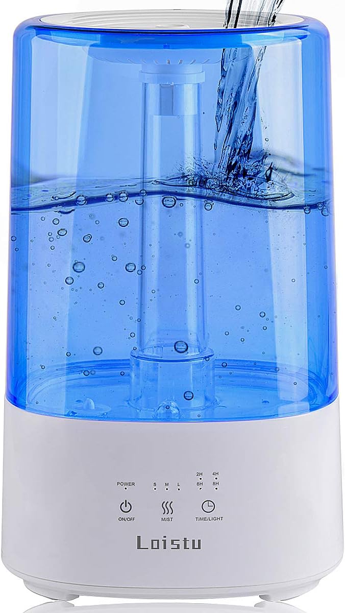 LoiStu Cool Mist Humidifier, Top Filling 3.5L Timer Humidifier, Essential Oil Diffuser with 7-Color Night Light, for Home, Bedroom, Office, Works Up to 30 Hours, Auto Shut-Off (Blue)