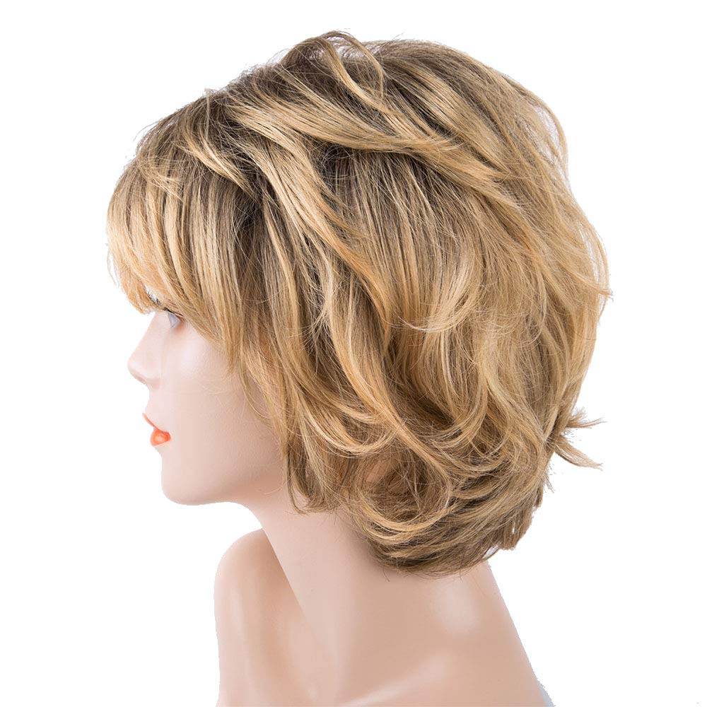 Moda signore parrucche sintetiche per le donne Capelli corti Oro Soffici Leggermente ondulato riccio Breve
