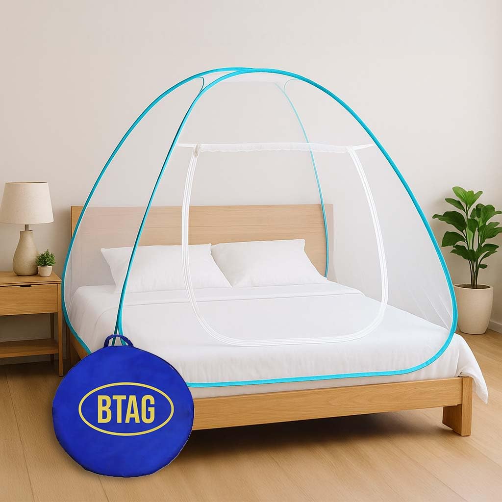 Btag Mosquito Net for Single Bed, 6 Feet x 6 Feet Premium Single Bed Machardani, Strong and Durable, Tent Type, Foldable, Corrosion Resistant (6x6_Sky_Blue)-picture-21