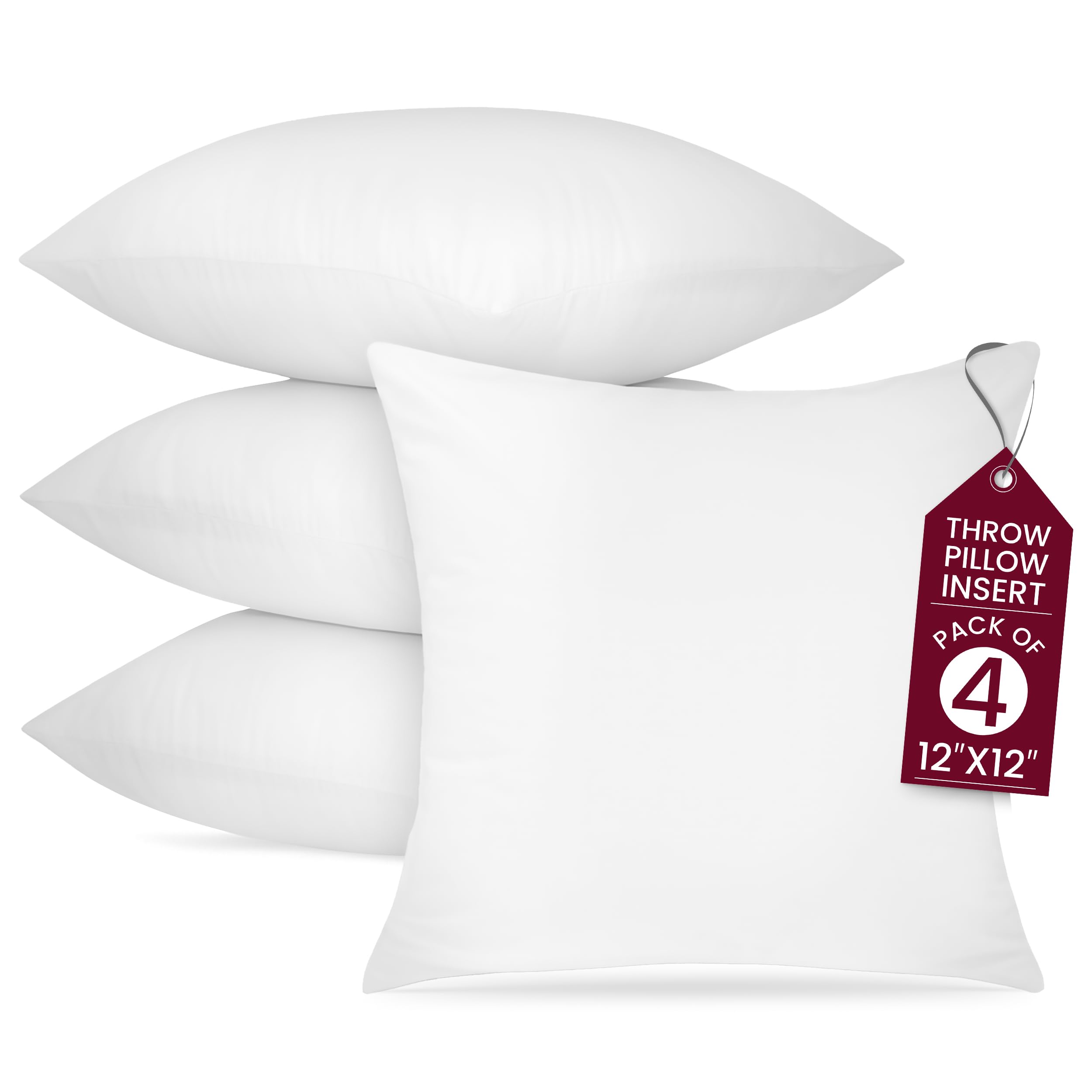 Hannah Linen Throw Pillow Inserts 12x12 – 4 Pack Square Decorative Pillow Insert for Couch, Sofa & Bed, Soft Fluffy Polyester Filled Cushion Stuffers,