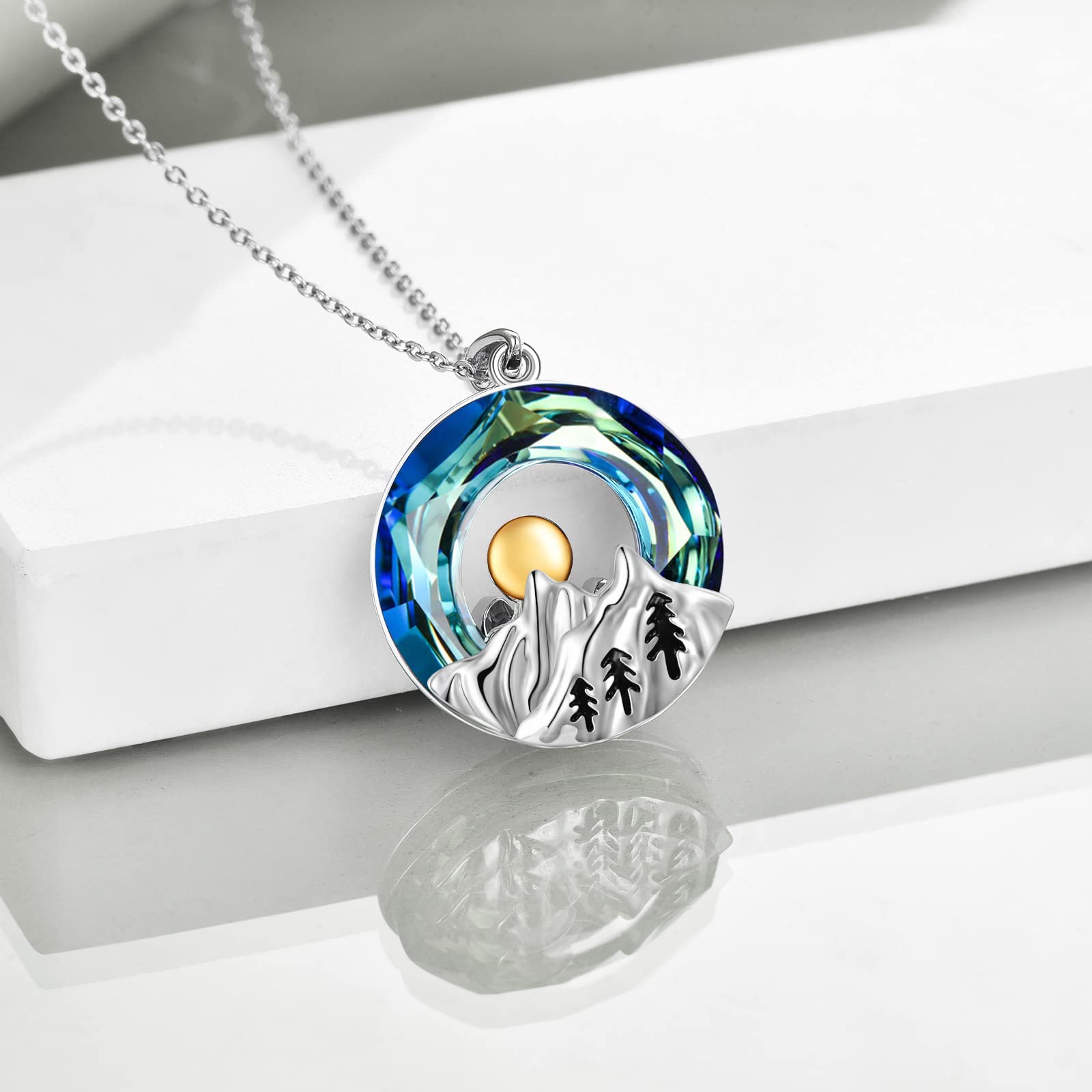 YAFEINI Berg Halskette Sterling Silber Kristall Bergkette Anhänger Halskette Natur Schmuck Geschenk für Skifahrer, Wanderer, Camper, Kletterer, Naturliebhaber