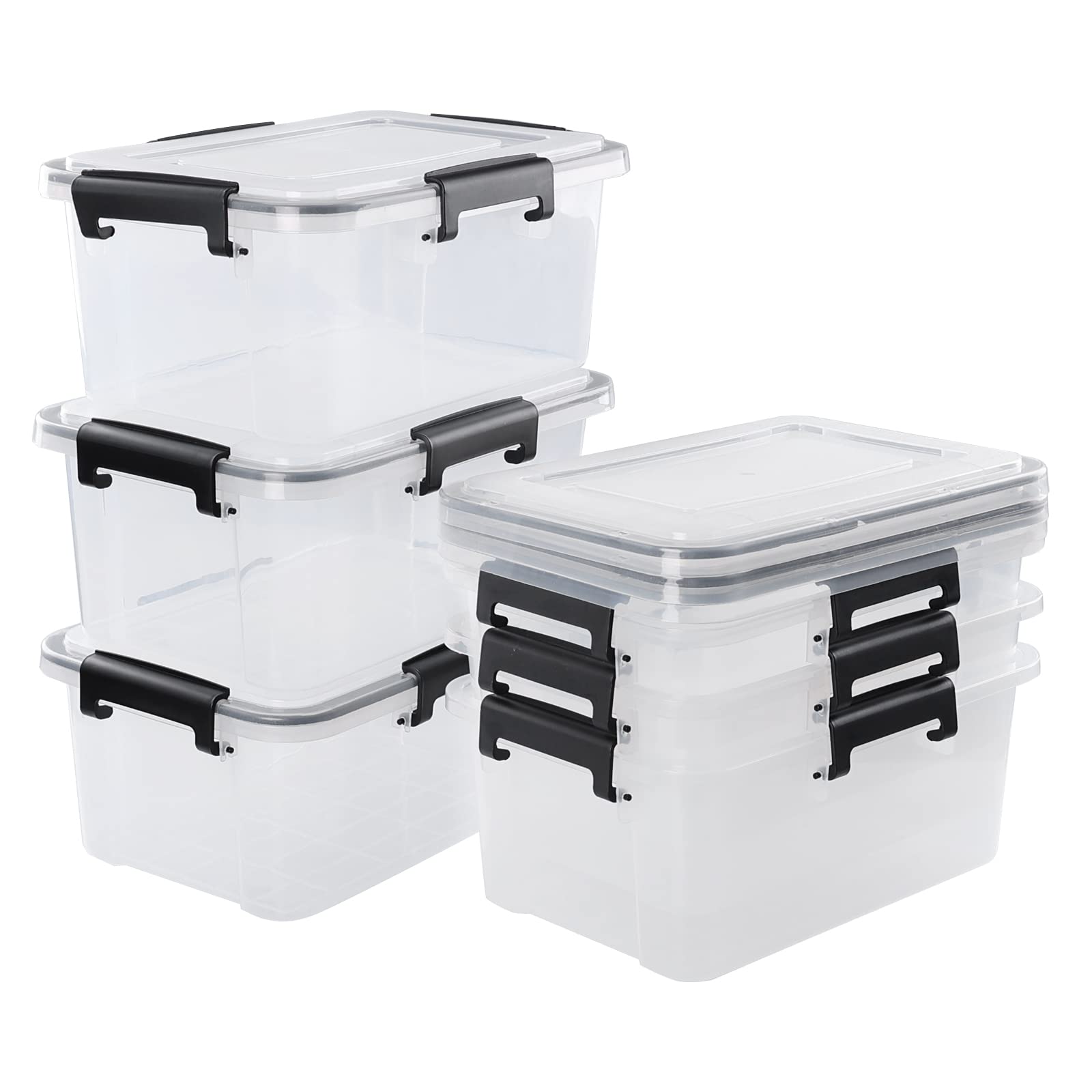 Rinboat 12 Quart Clear Plastic Storage Box with Lid, Latching Storage Box, Pack of 6