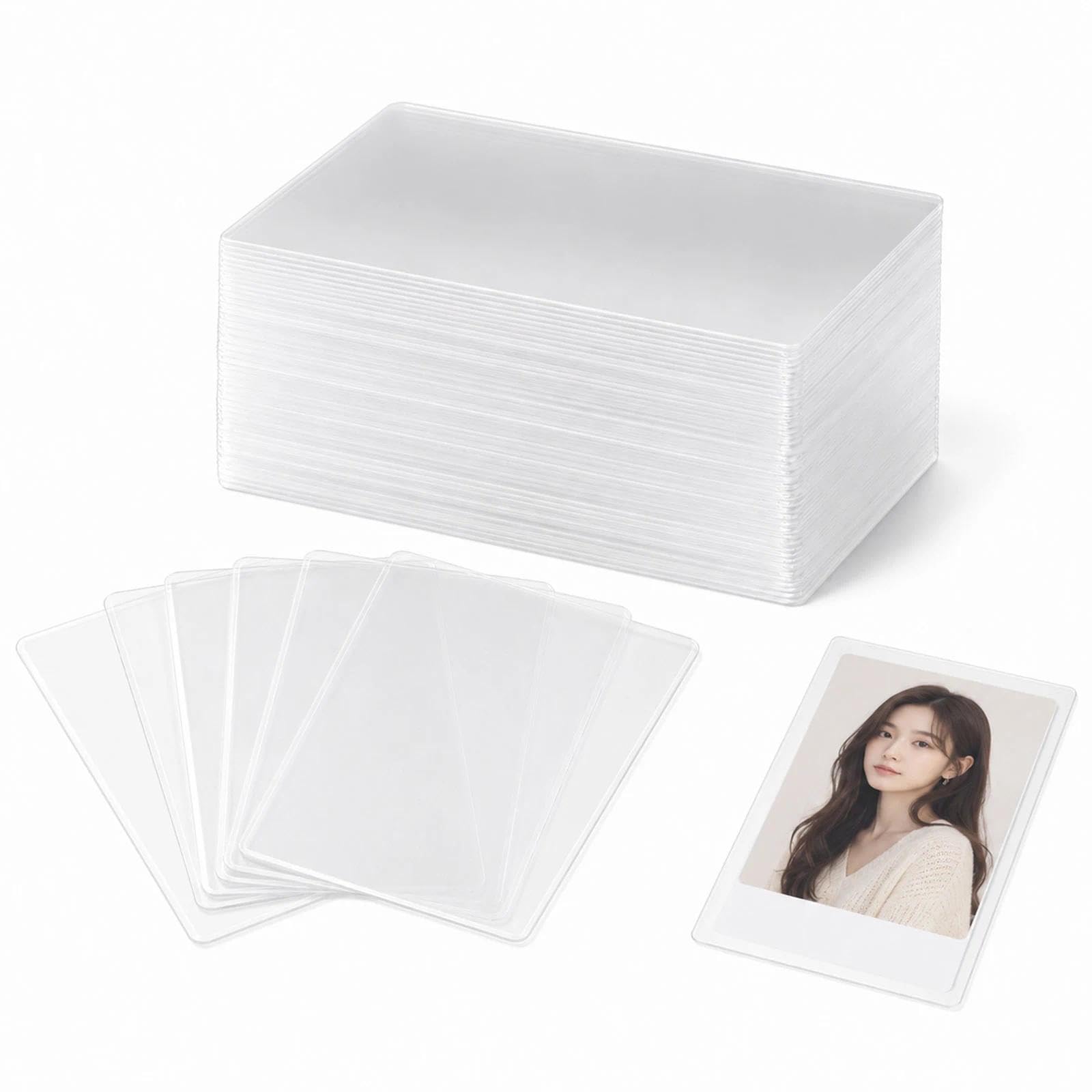 FYHJNC 100 Pcs Clear Photocard Sleeves, 58x89mm 200 Microns PP Card Protectors, Unsealable Top Load Sleeves for Kpop Albums Trading Football Cards