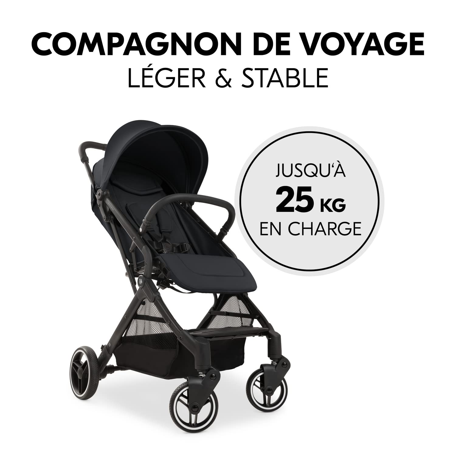 hauck Poussette Compacte Voyage Travel N Care Plus, Légère seulement 7,2 kg, Inclinable et Pliable, Protection UV 50+, Jusqu'à 22 kg (3 kg Panier), Noir