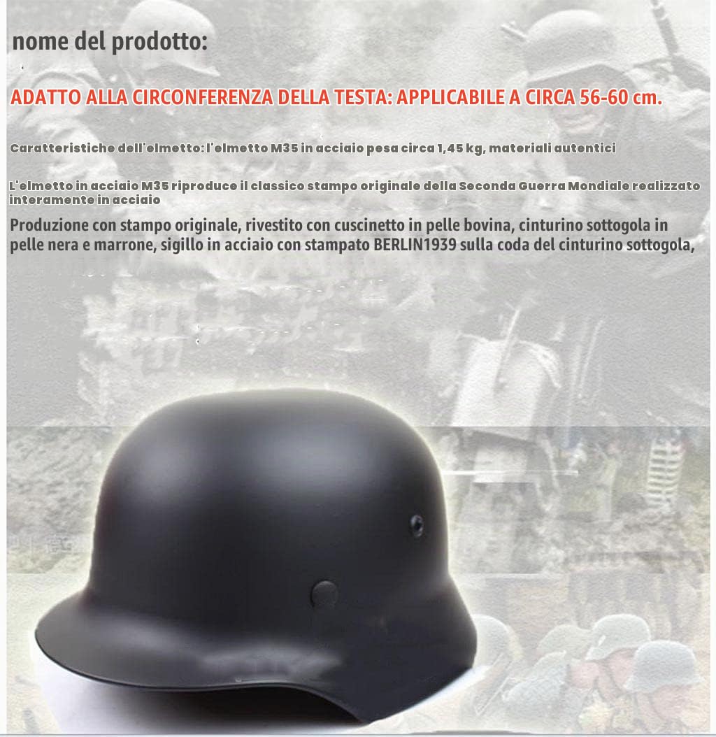 Riproduzione WW2 Esercito Tedesco M35 CASCO IN ACCIAIO con fodera in pelle sottogola (grigio)