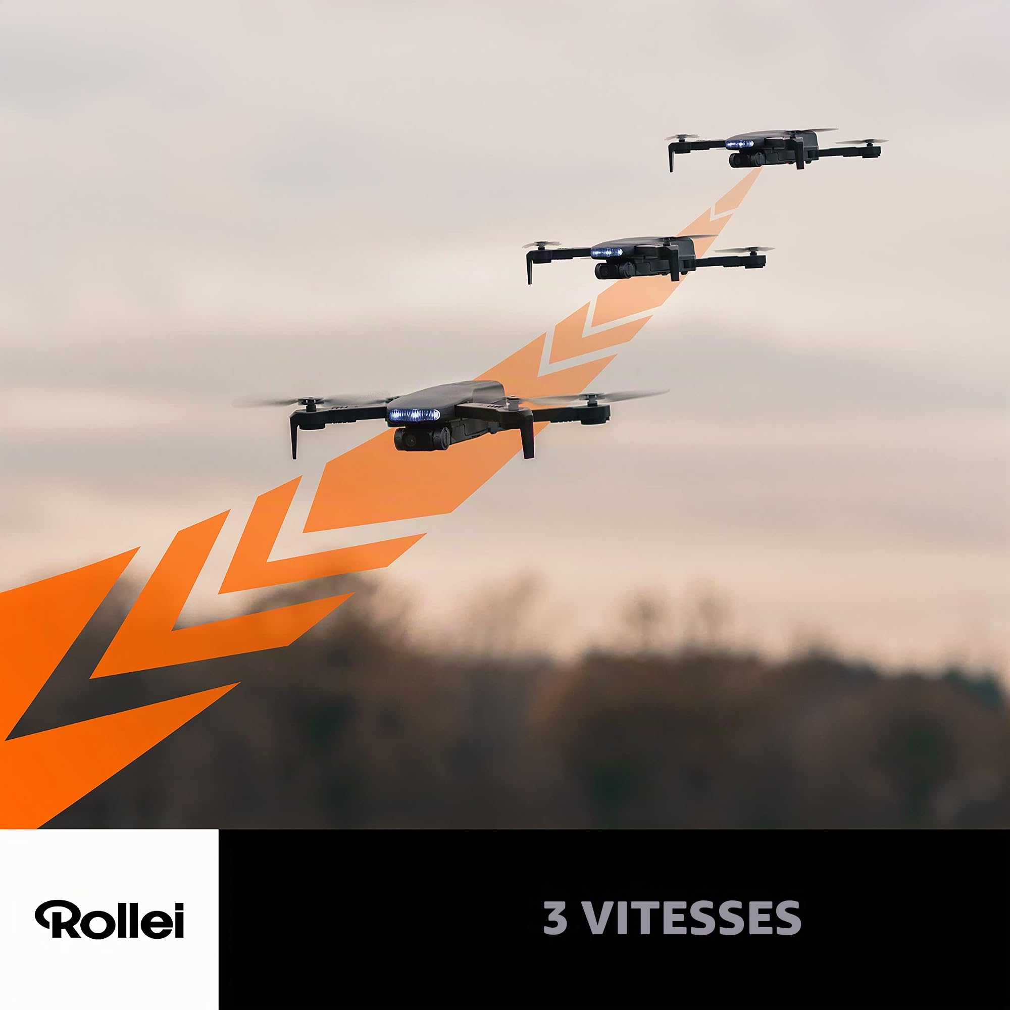 Rollei Drone combiné Fly 80, transmission d'image WiFi en direct, gyroscope 6 axes, caméra Full HD, longue durée de vol, contrôle par application et télécommande