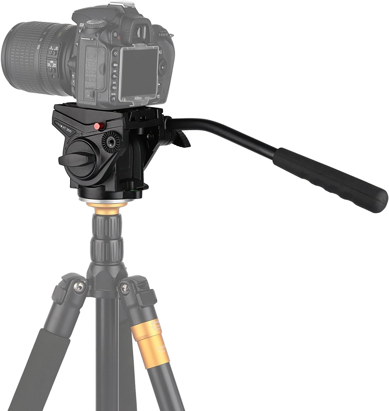 Video Fluid Head, VT-3510 Heavy Duty Camera Tripod Drag Pan Tilt Head with Quick Release Plate 1/4” and 3/8” Screws for DSLR Cameras Video Camcorders