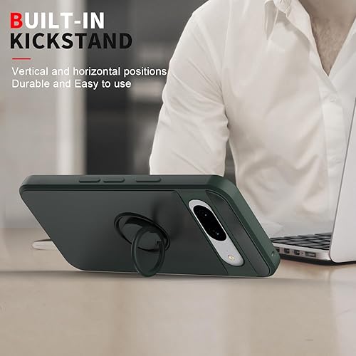 Miniatura 8 de Hongxinyu Funda para Google Pixel 8 2023, anillo delgado de silicona líquida con función atril, forro de microfibra antiarañazos, protección contra