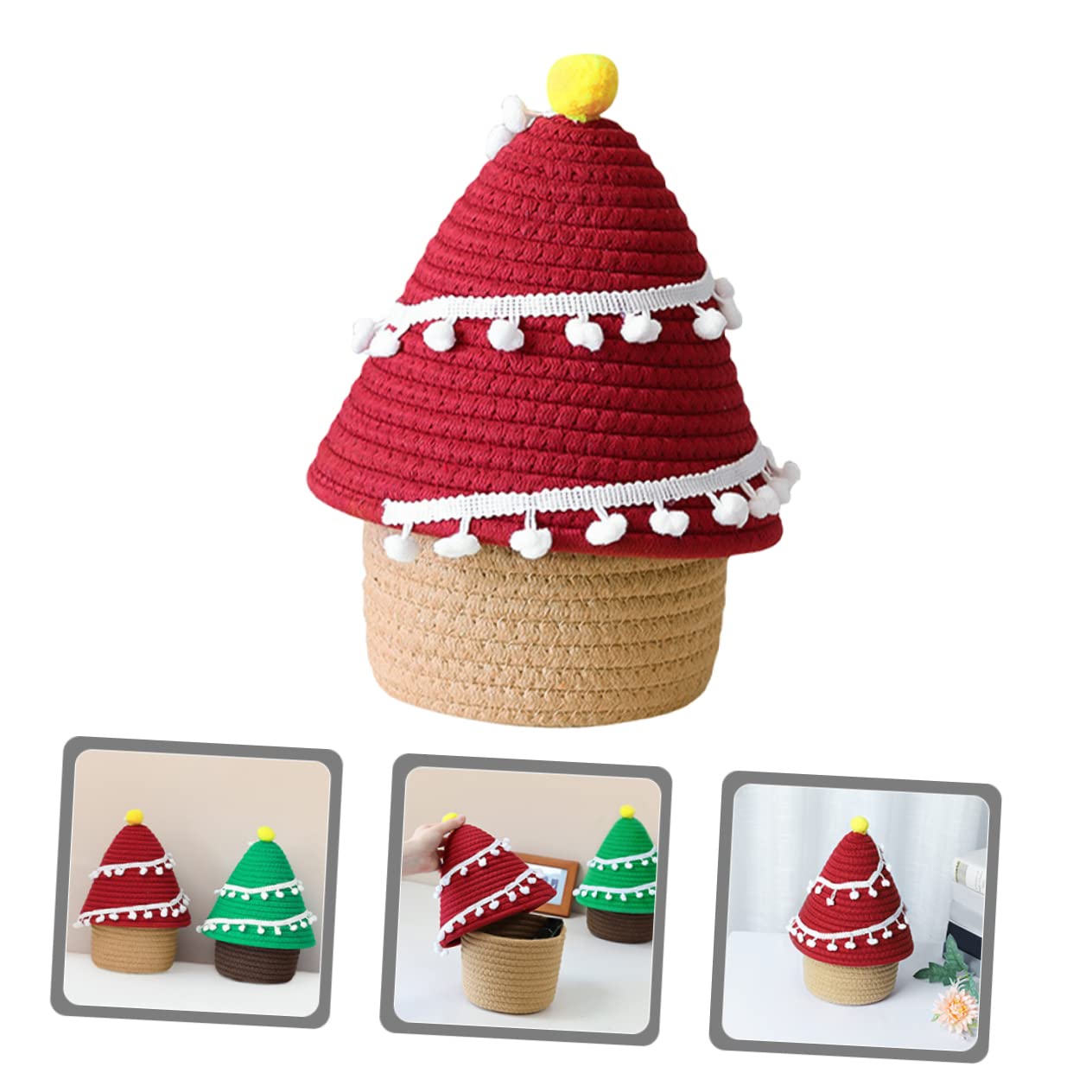 TEHAUX 2piezas Cesta De Almacenamiento Forma De Árbol De Navidad Organizador Decorativo Para Cosméticos Cesta De Hilo De Tapa Accesorios Para Hogar y Decoración Navideña