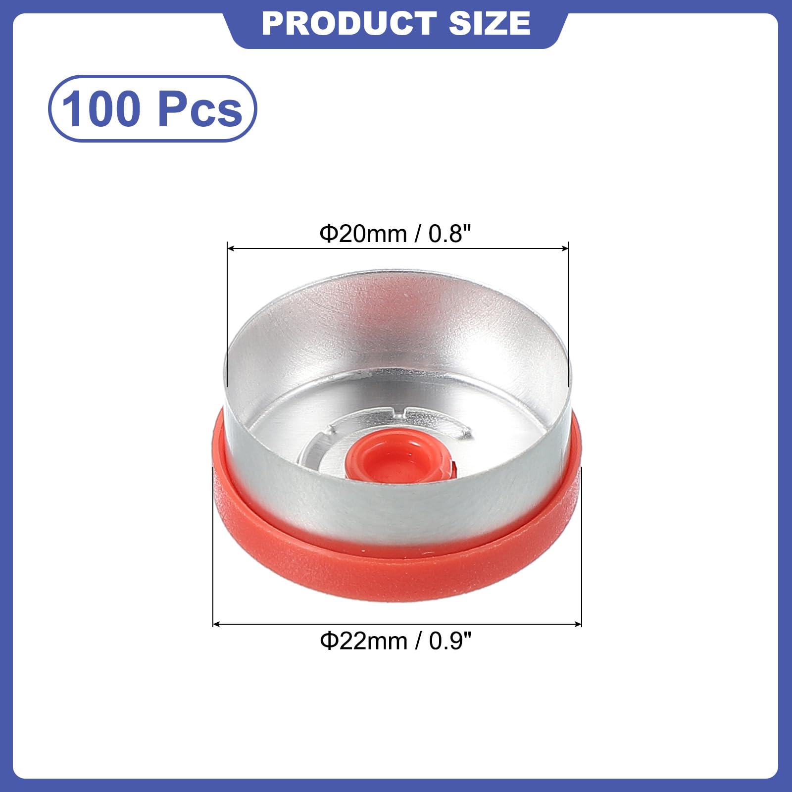 PATIKIL 20mm Caps, 100 Pack Top Caps Vial Seals Plastic-Aluminum Caps Cover for Glass Vials Bottles, Red — Amazon image 2