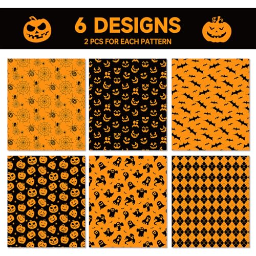 MORAINJAY 12 Bögen Halloween Geschenkpapier Schwarz Orange, Kürbis Spinnennetz Geschenkpapier, für Kinder Geburtstag Süßes Saures Party, 68 x 50 cm
