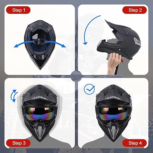 Miniatura 4 de Casco de motocross para adultos con gafas, guantes y máscara, casco de motocross ATV unisex para adultos, hombres y mujeres, visera solar ajustable