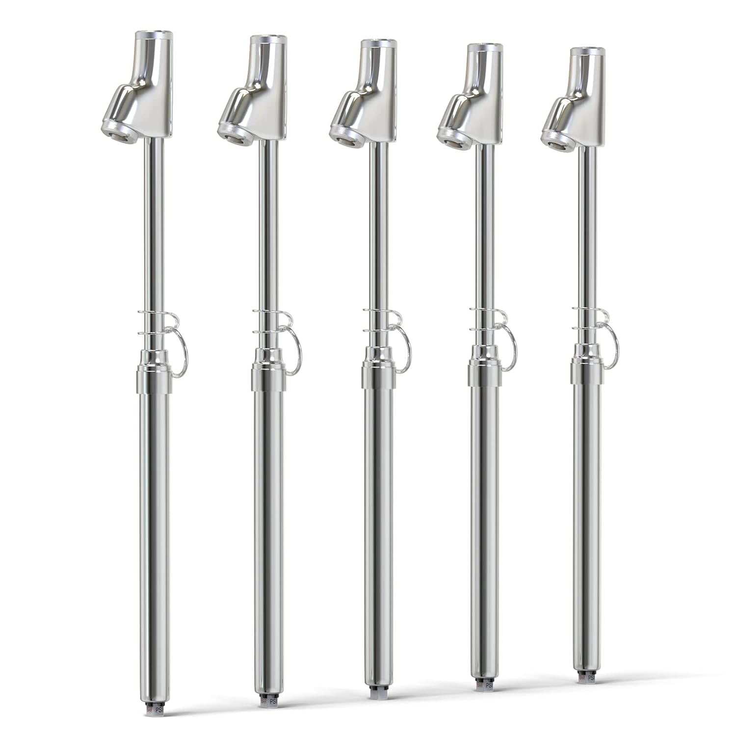 MEANLIN MEASURE Silver Double Straight Type Tire Pressure Gauge，Dual Head Air Pressure Gauge 5Pcs，Pressure Range 10-150 Psi(Suitable for Trucks, etc.