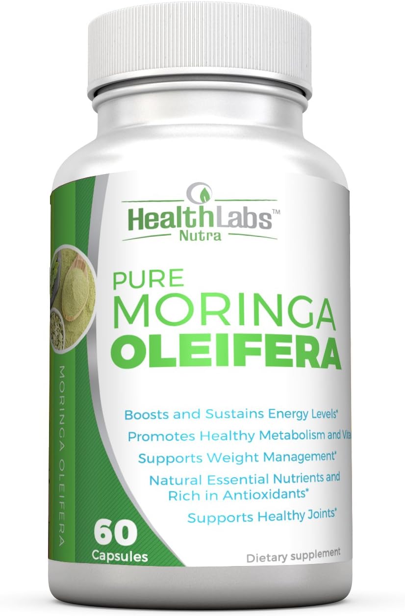 Health Labs Nutra Premium Moringa Oleifera Leaf Capsules 60caps, Complete Green Superfood Supplement, Energy, Metabolism, Mood and Immune Booster